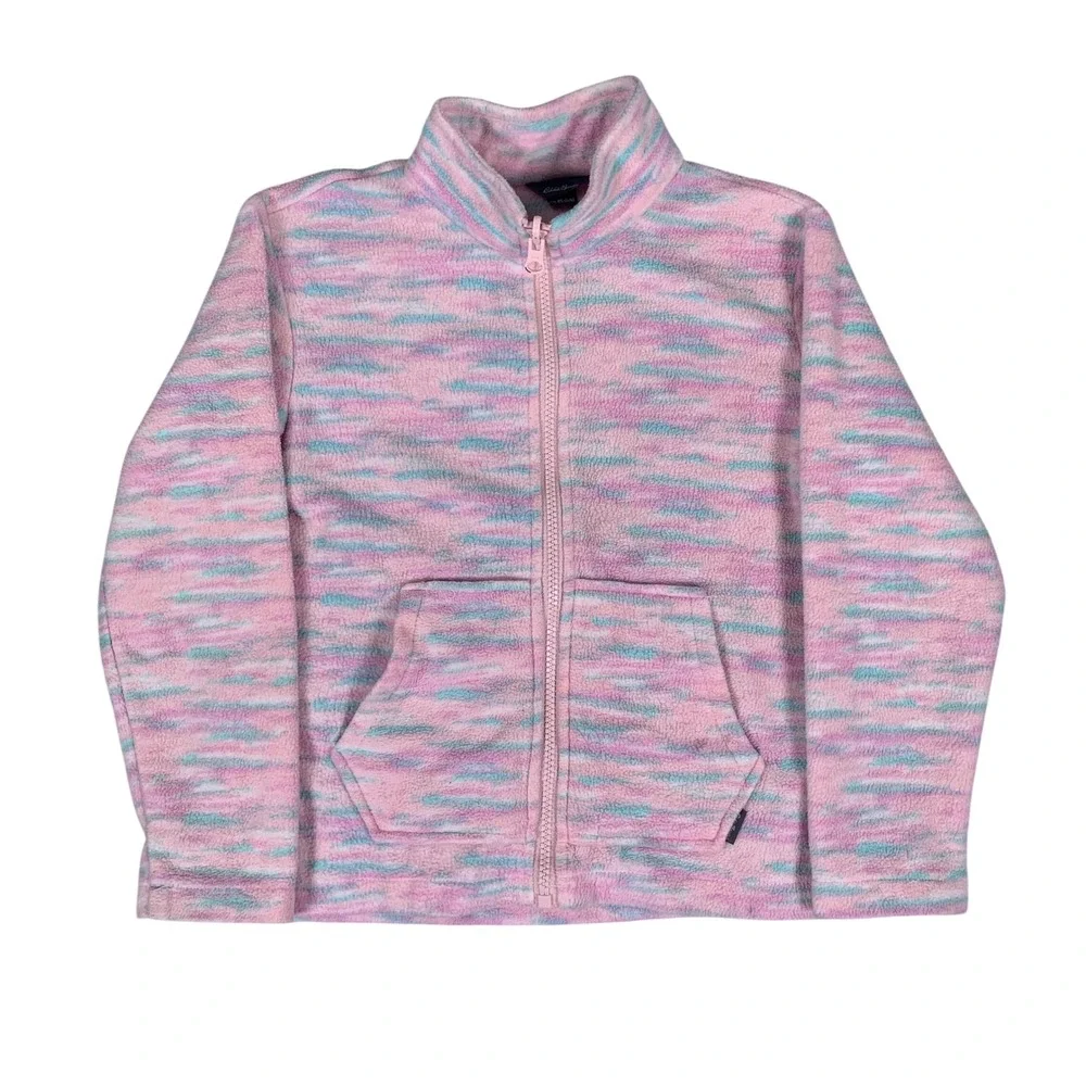 Eddie Bauer Fleece Jacket Kids XS 5/6 Pink Space Dye Full Zip Mock Neck